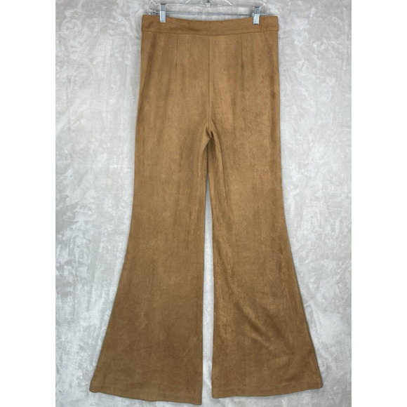 Rockin C Womens Large Tan Suedey Wide Flared Leg Pants 70s Rodeo Cowgril Western - Picture 5 of 14